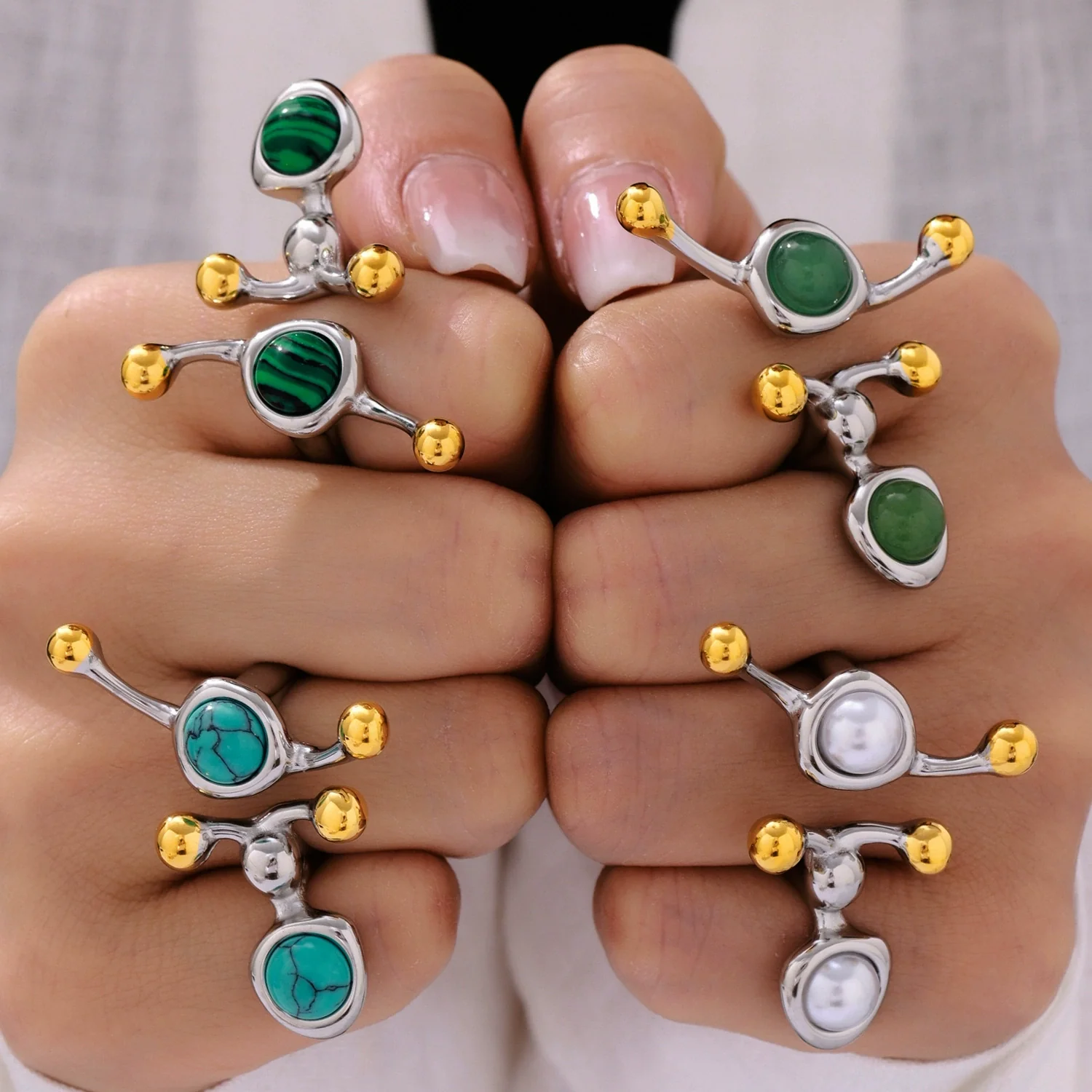 Wholesale Unisex Geometric Ferris Wheel Cshaped Titanium Steel Electroplated Ring - Image 4