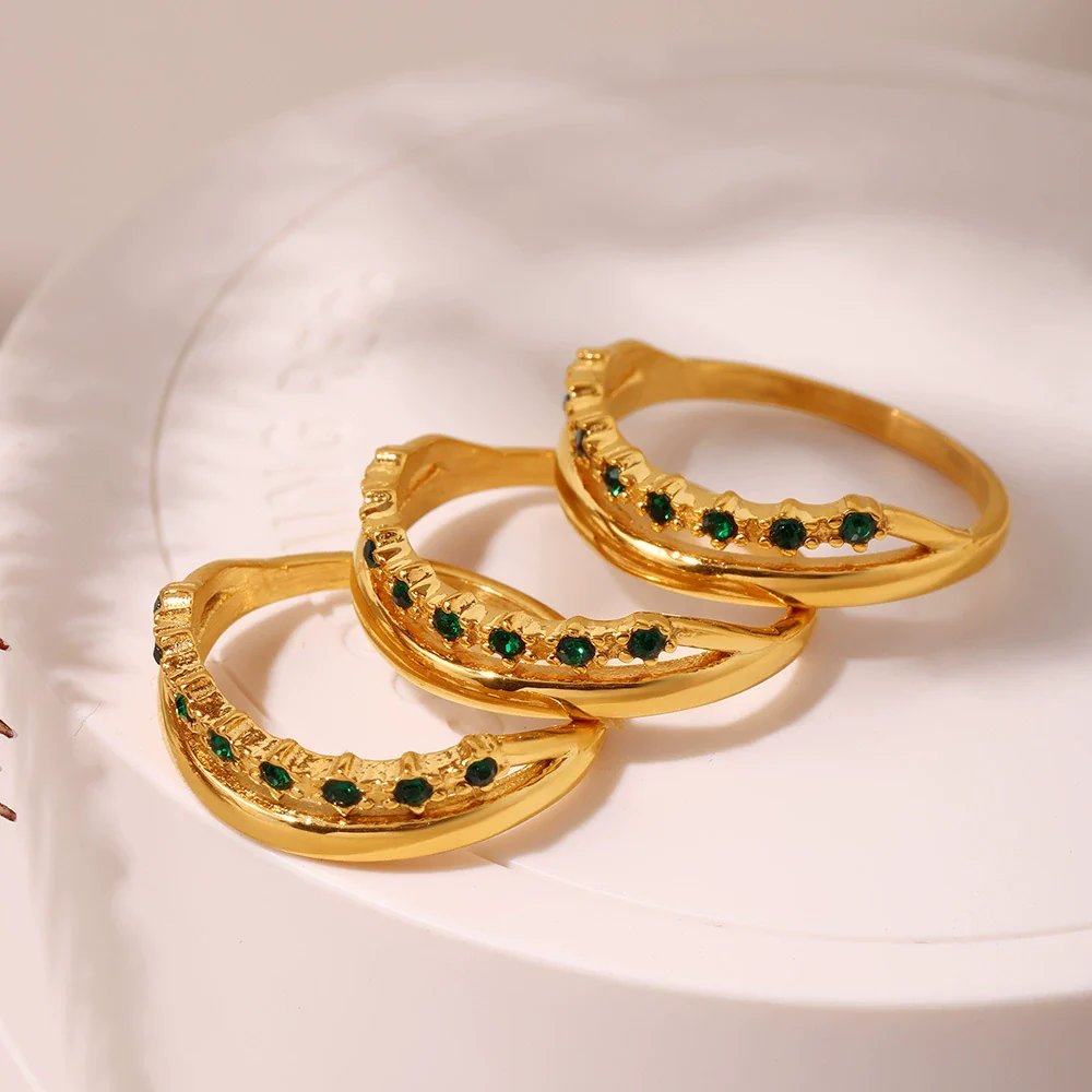 Wholesale Unisex Geometric Ferris Wheel Doublelayer Ring Gold Plated Stainless Steel And Zircon Jewelry - Image 2