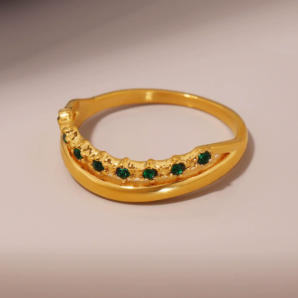 Wholesale Unisex Geometric Ferris Wheel Doublelayer Ring Gold Plated Stainless Steel And Zircon Jewelry - Image 4