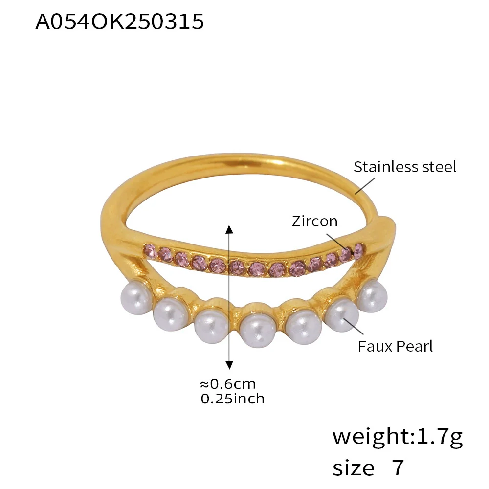 Wholesale Unisex Geometric Ferris Wheel Inlaid Colored Zircon Row Drill Ring With Imitation Pearls Titanium Steel Gold Plated Jewelry - Image 10