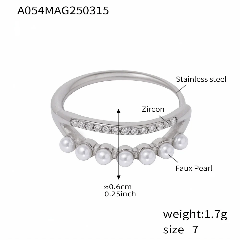 Wholesale Unisex Geometric Ferris Wheel Inlaid Colored Zircon Row Drill Ring With Imitation Pearls Titanium Steel Gold Plated Jewelry - Image 6