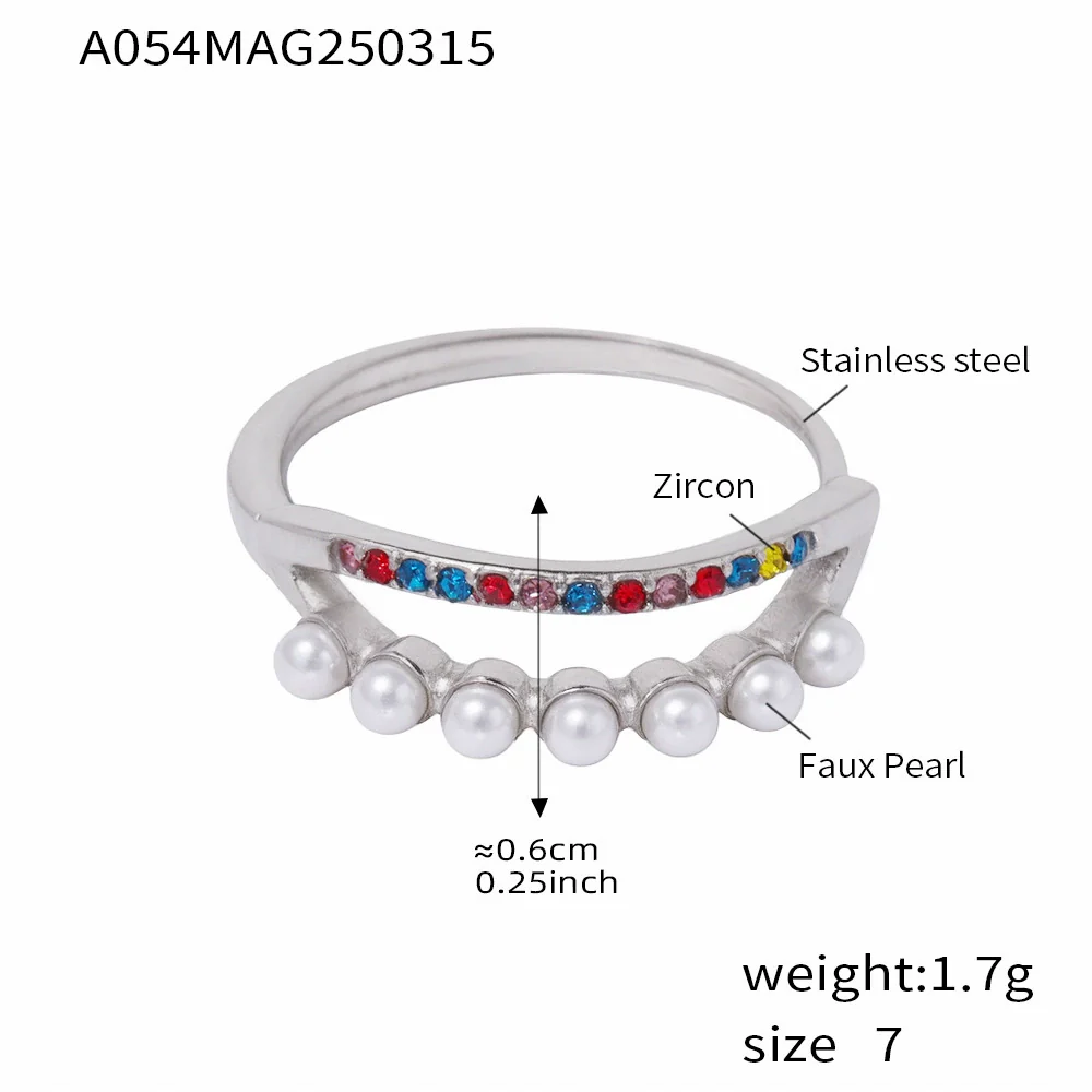 Wholesale Unisex Geometric Ferris Wheel Inlaid Colored Zircon Row Drill Ring With Imitation Pearls Titanium Steel Gold Plated Jewelry - Image 8