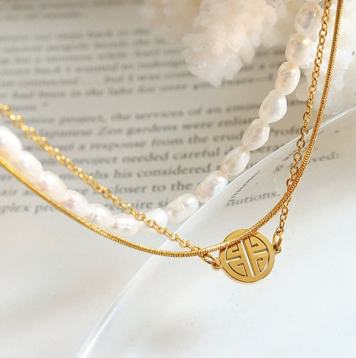 Wholesale Unisex Geometric Freshwater Pearl And Titanium Steel Goldplated Bracelet With Ferris Wheel Design - Image 2