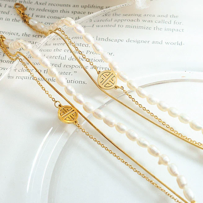 Wholesale Unisex Geometric Freshwater Pearl And Titanium Steel Goldplated Bracelet With Ferris Wheel Design - Image 4