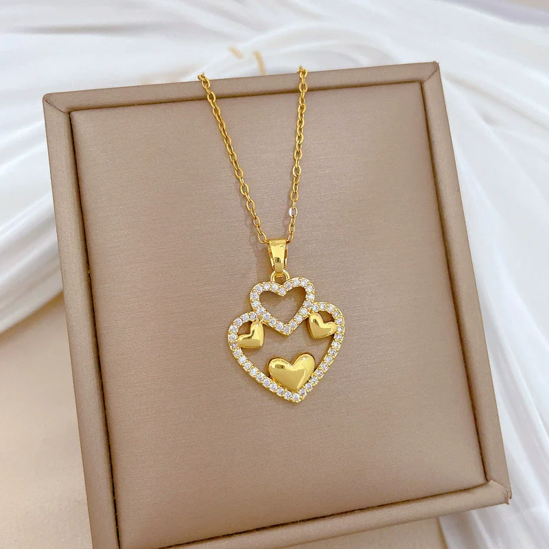 Wholesale Unisex Geometric Hollow Double Layer Heart Stainless Steel And Copper Necklace With Cartoon And Minimalist Style - Image 3