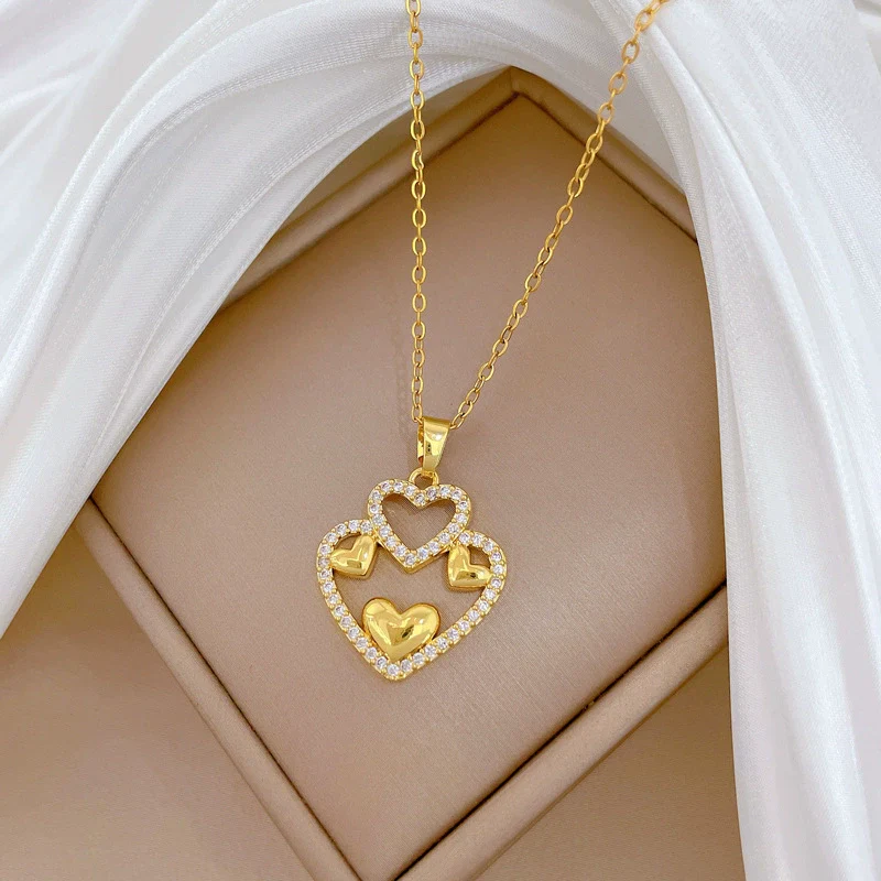 Wholesale Unisex Geometric Hollow Double Layer Heart Stainless Steel And Copper Necklace With Cartoon And Minimalist Style - Image 4