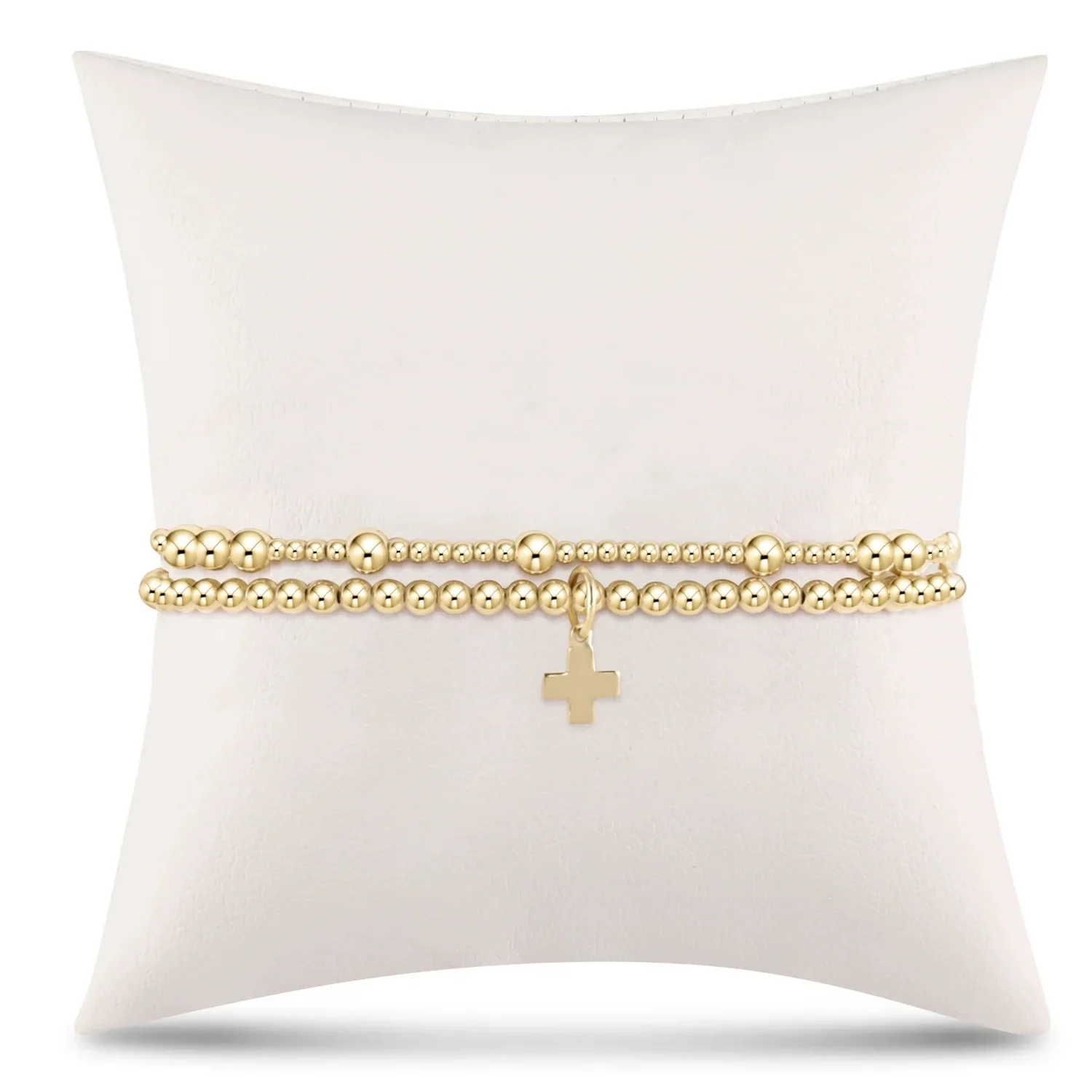 Wholesale Unisex Geometric Ins Style Round Bead Crossshaped Copper Goldplated Bracelet Set