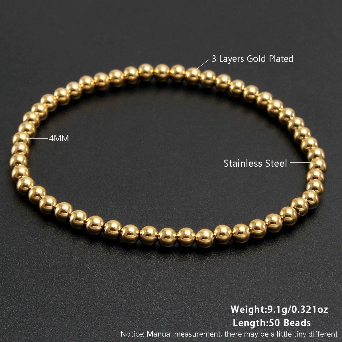 Wholesale Unisex Geometric Ins Style Stainless Steel Vacuum Goldplated Elastic Beaded Bracelet - Image 3