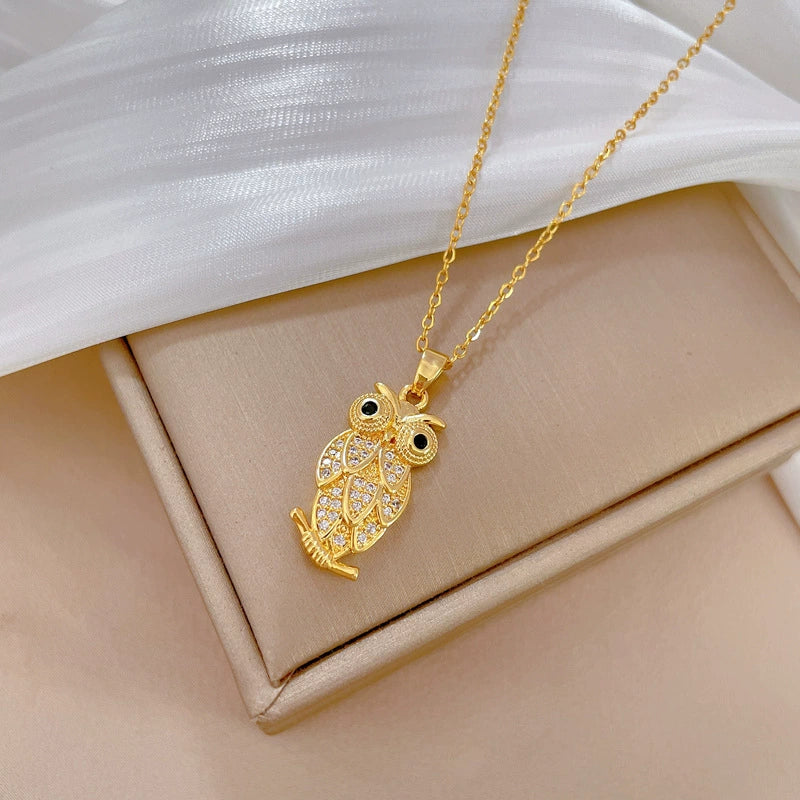 Wholesale Unisex Geometric Owl Full Diamond Necklace Made Of Stainless Steel And Copper - Image 4
