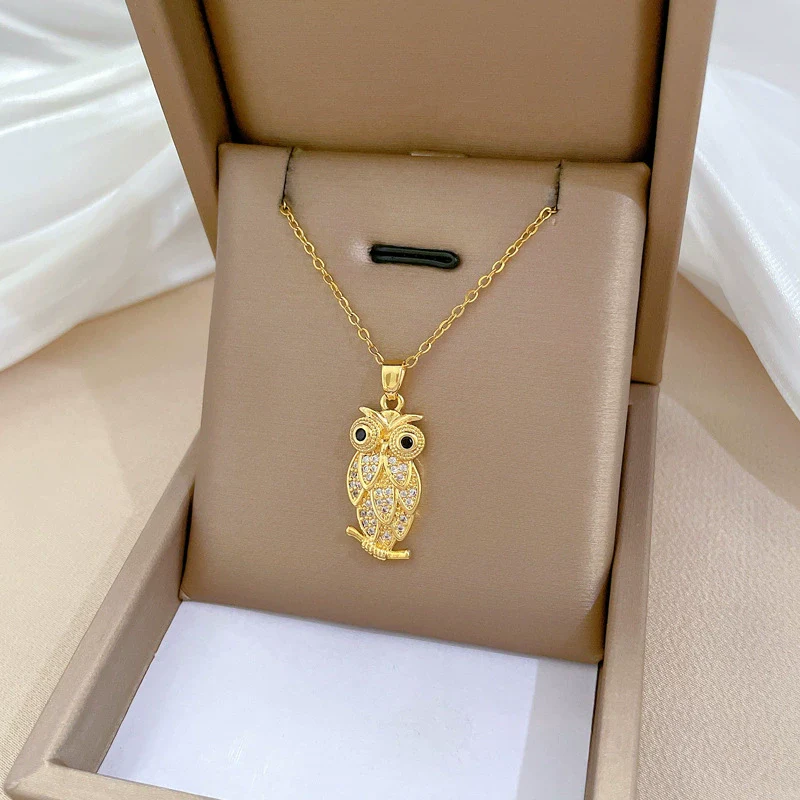 Wholesale Unisex Geometric Owl Full Diamond Necklace Made Of Stainless Steel And Copper - Image 6