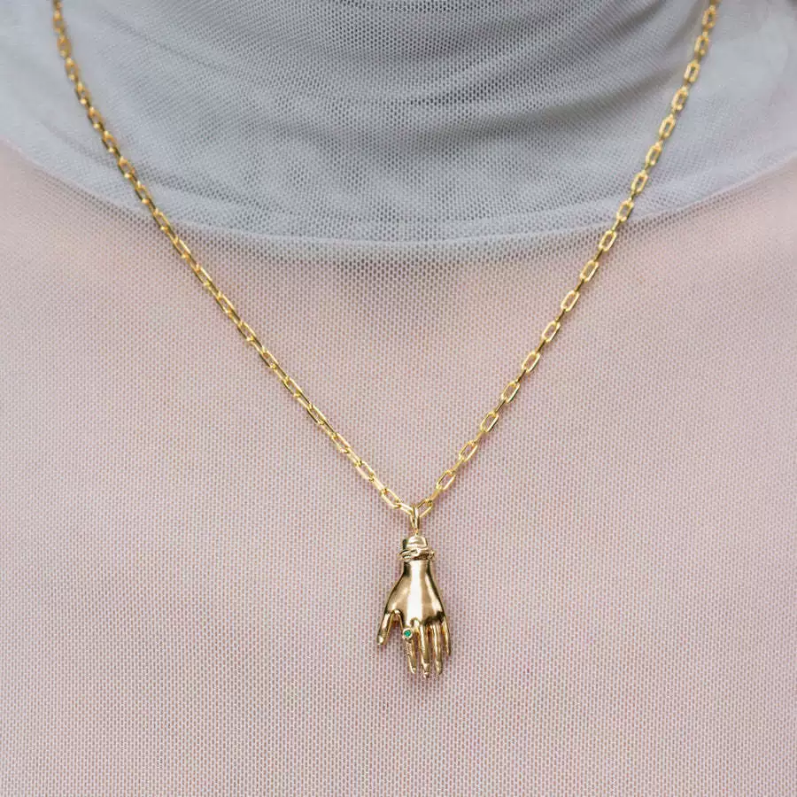 Wholesale Unisex Geometric Palm Coin Pendant Necklace With Oshaped Chain Gold Plated Copper And Titanium Steel - Image 6