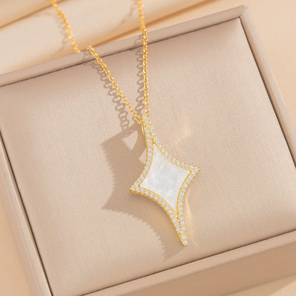 Wholesale Unisex Geometric Rhombus Pendant Necklace Made Of Brass Zircon And Environmentally Friendly Copper With Electroplating - Image 7