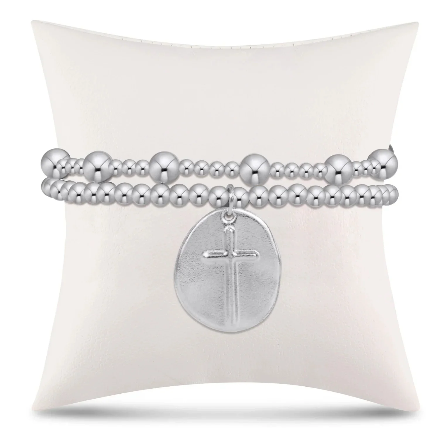 Wholesale Unisex Geometric Round Beads Copper Electroplated Bracelet With Cross Pendant - Image 2