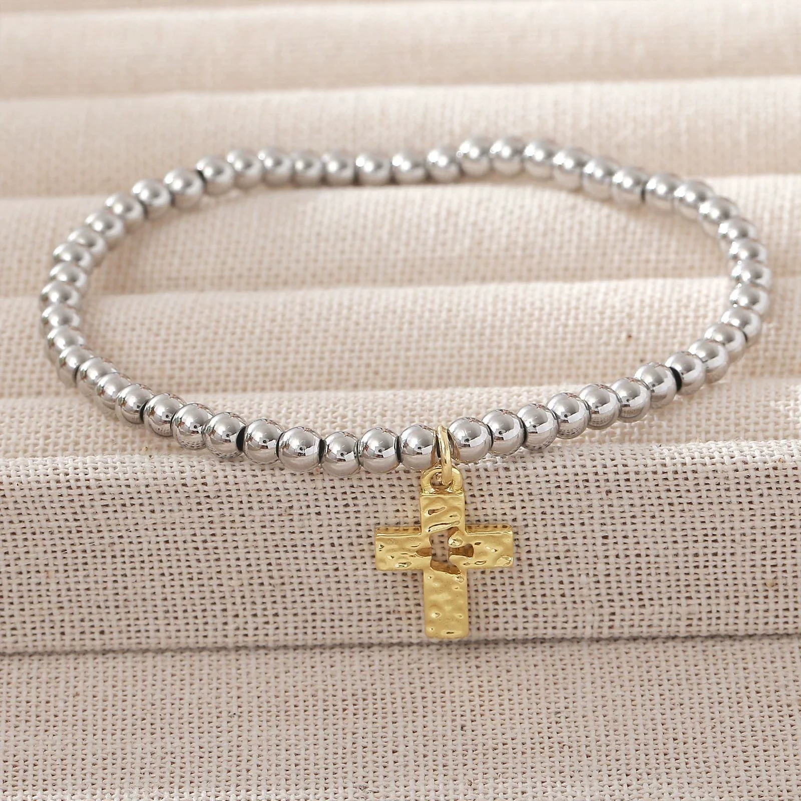 Wholesale Unisex Geometric Round Beads Copper Electroplated Bracelet With Cross Pendant - Image 3