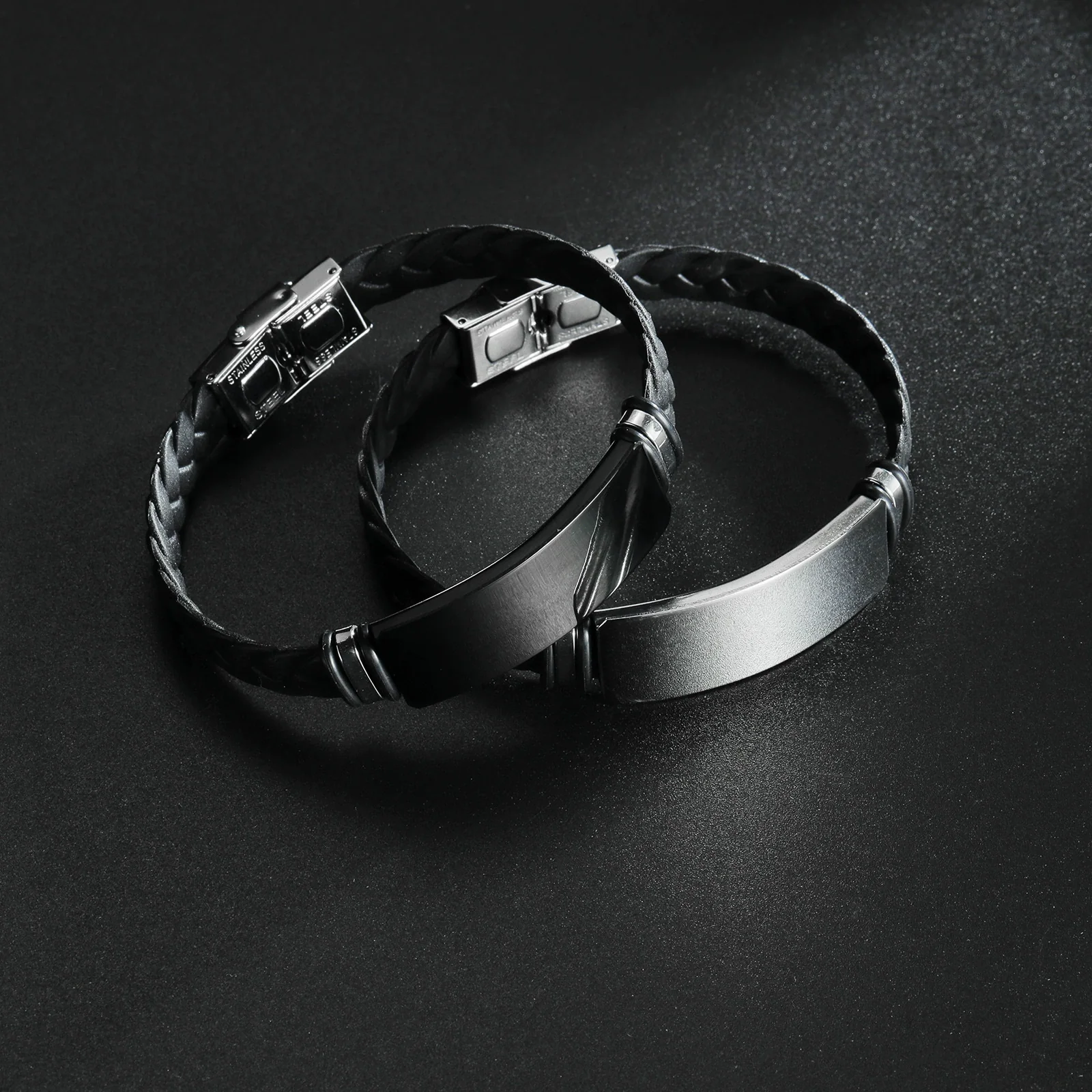 Wholesale Unisex Geometric Silicone And Stainless Steel Twist Woven Bracelet With Mirror Polished And Engraved Electroplated - Image 2