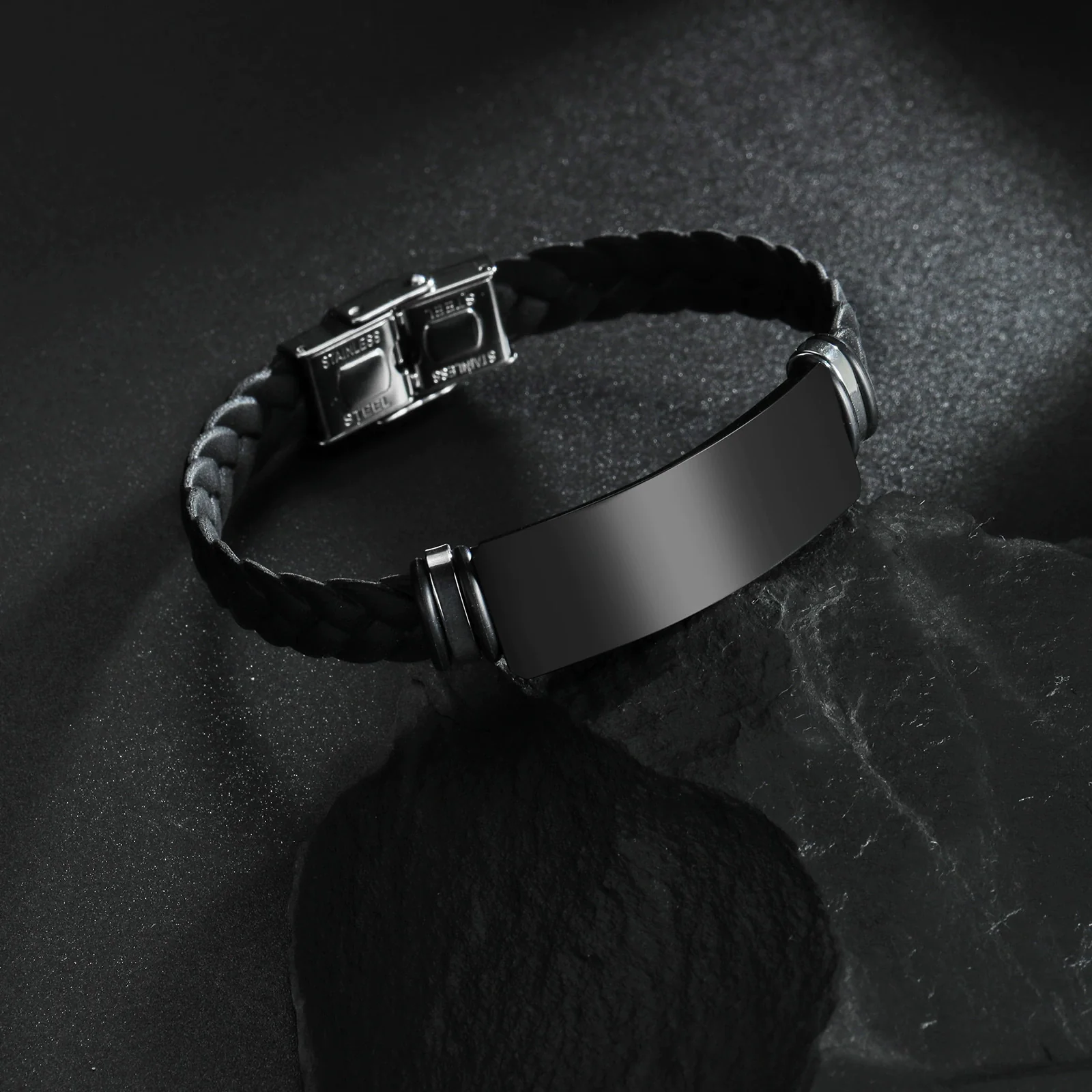 Wholesale Unisex Geometric Silicone And Stainless Steel Twist Woven Bracelet With Mirror Polished And Engraved Electroplated - Image 3
