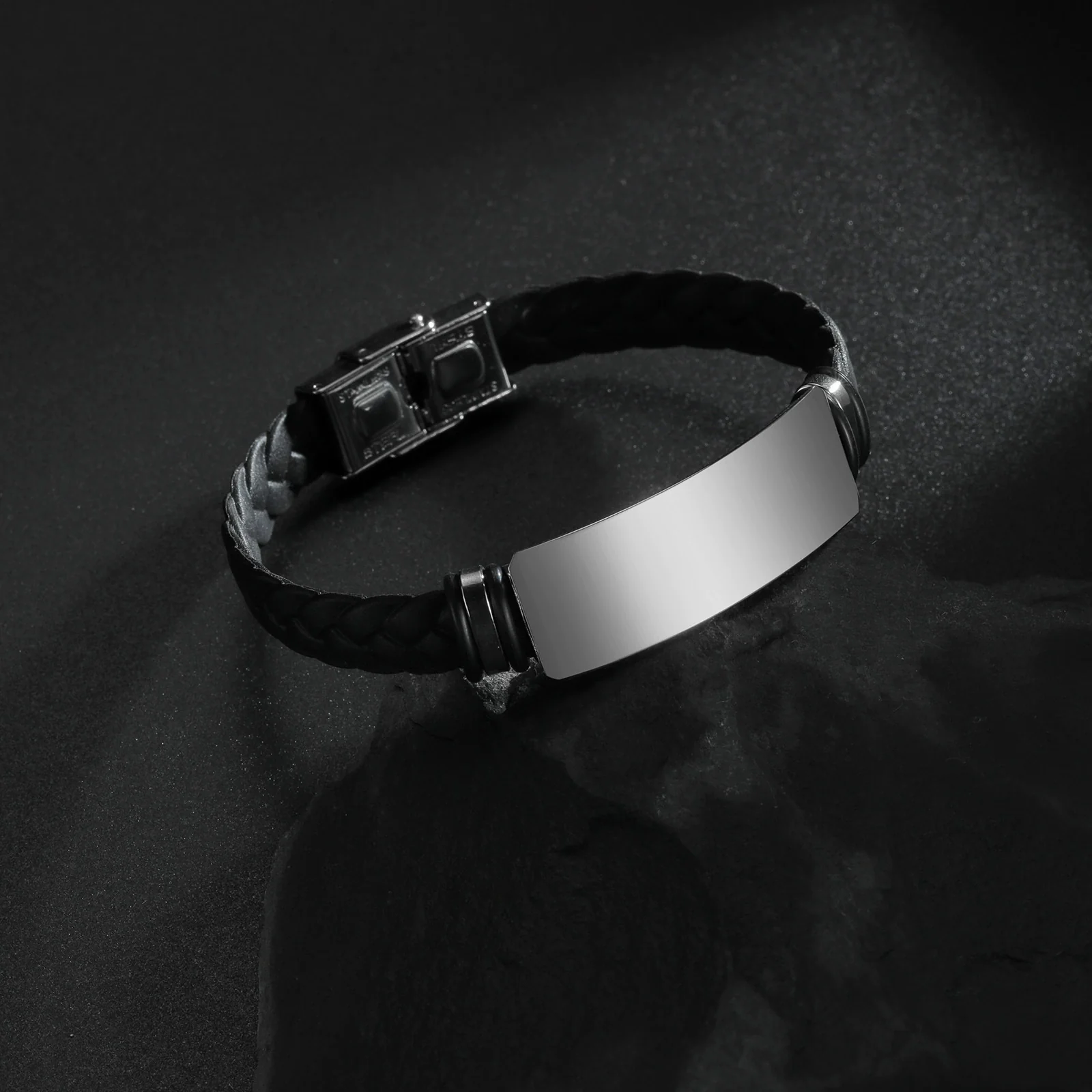 Wholesale Unisex Geometric Silicone And Stainless Steel Twist Woven Bracelet With Mirror Polished And Engraved Electroplated - Image 4