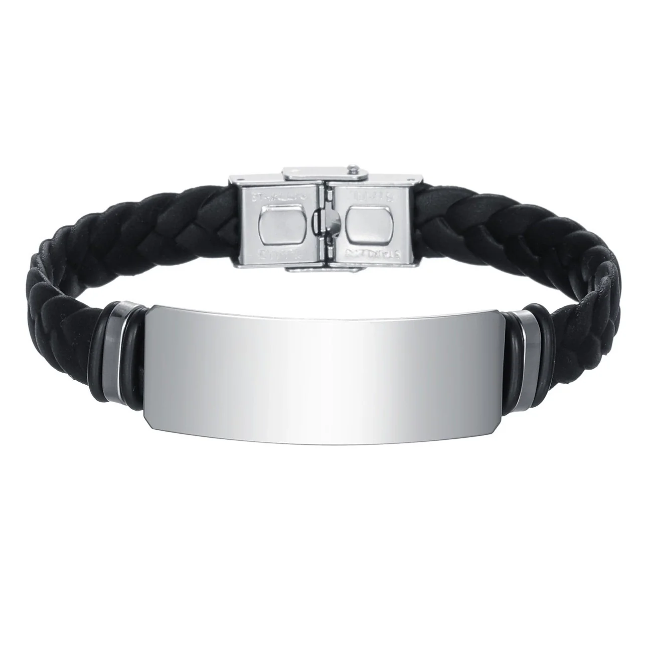 Wholesale Unisex Geometric Silicone And Stainless Steel Twist Woven Bracelet With Mirror Polished And Engraved Electroplated - Image 6