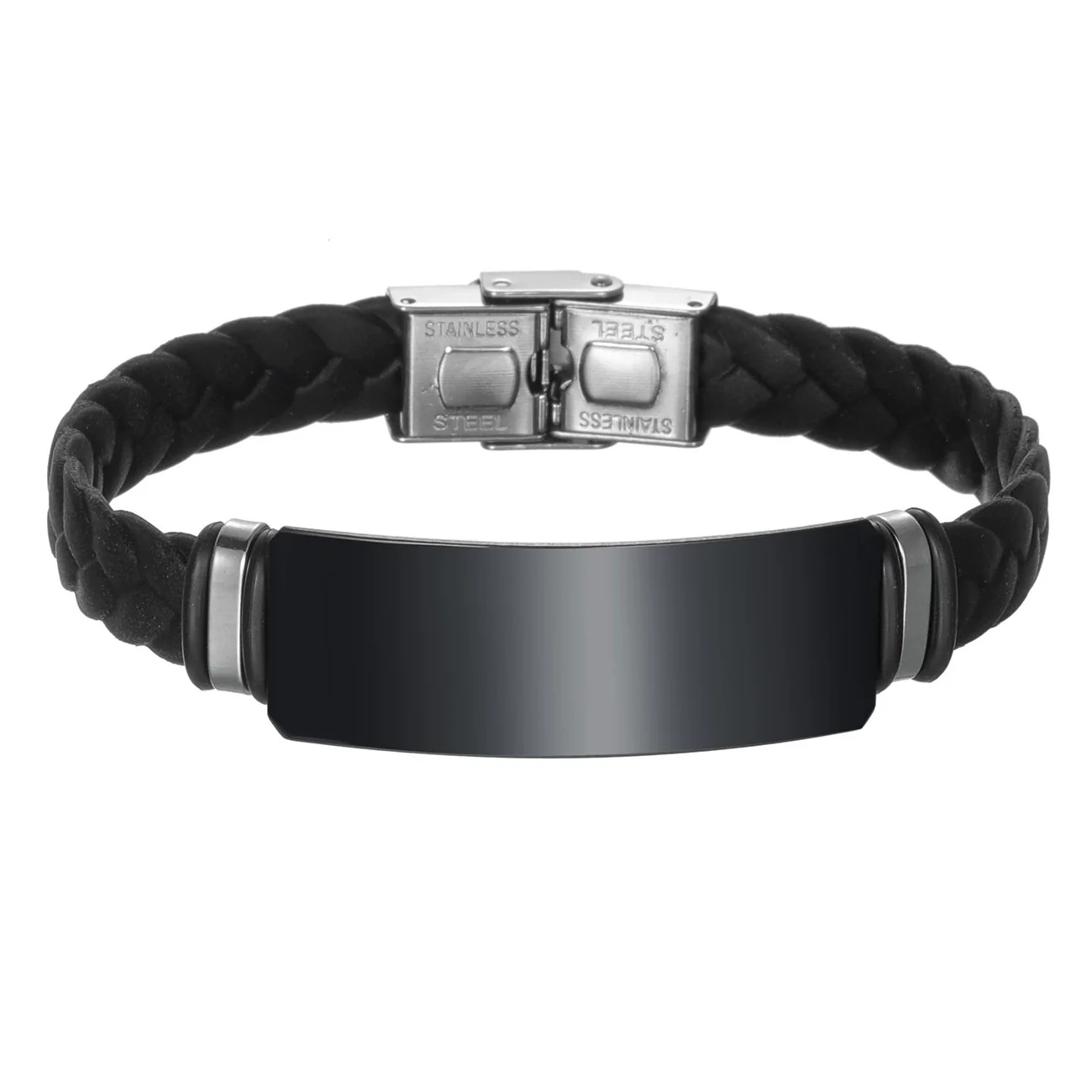Wholesale Unisex Geometric Silicone And Stainless Steel Twist Woven Bracelet With Mirror Polished And Engraved Electroplated - Image 7