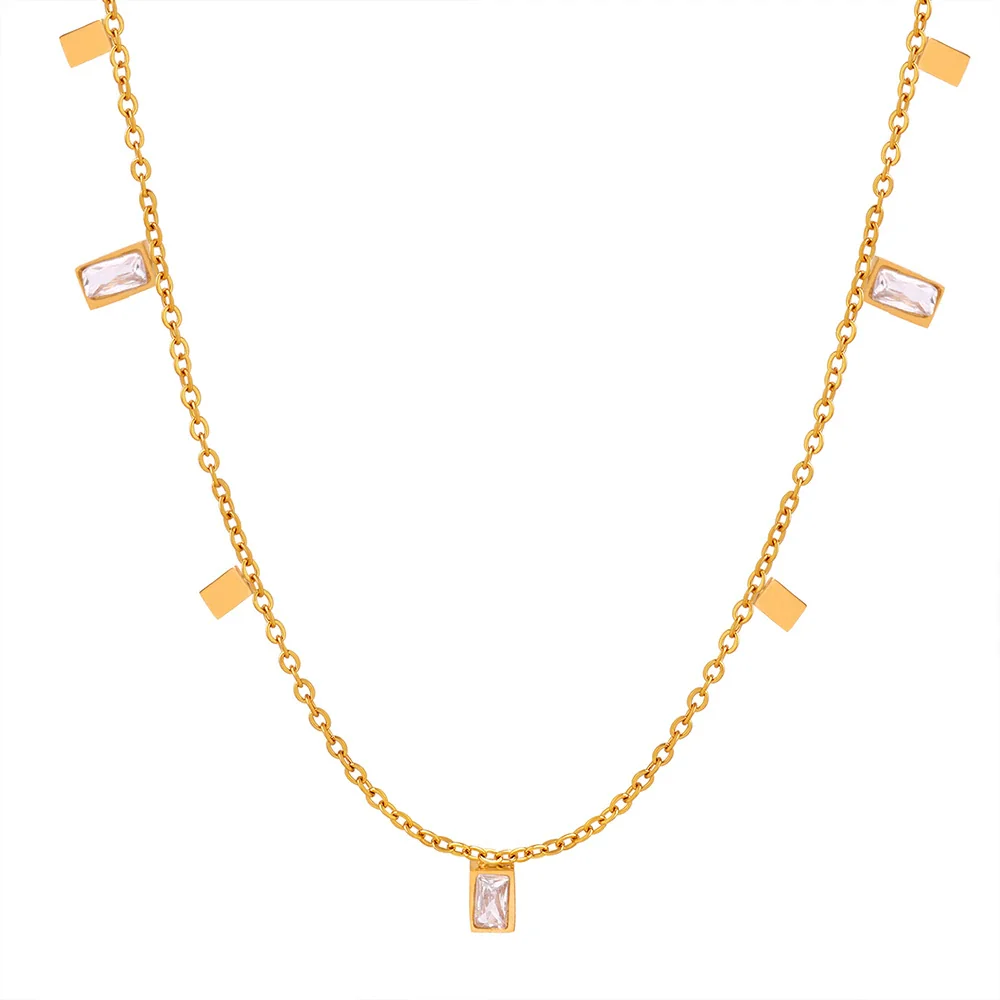 Wholesale Unisex Geometric Square Pendant Inlaid Zircon Titanium Steel Electroplated Necklace - Image 5