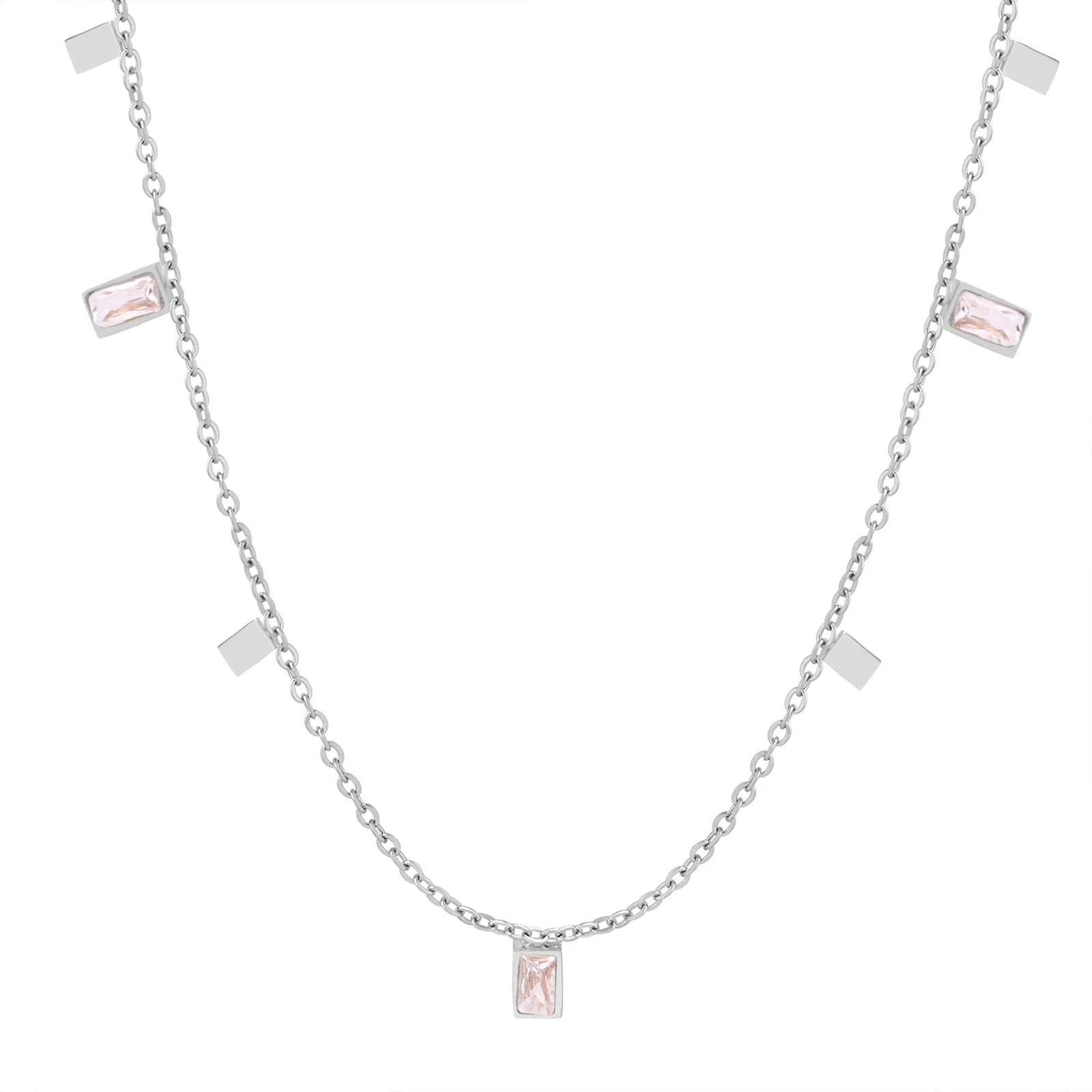 Wholesale Unisex Geometric Square Pendant Inlaid Zircon Titanium Steel Electroplated Necklace - Image 7