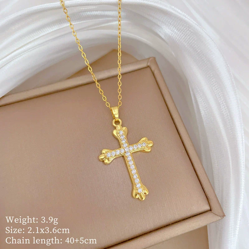 Wholesale Unisex Geometric Stainless Steel And Copper Cross Full Diamond Necklace - Image 6