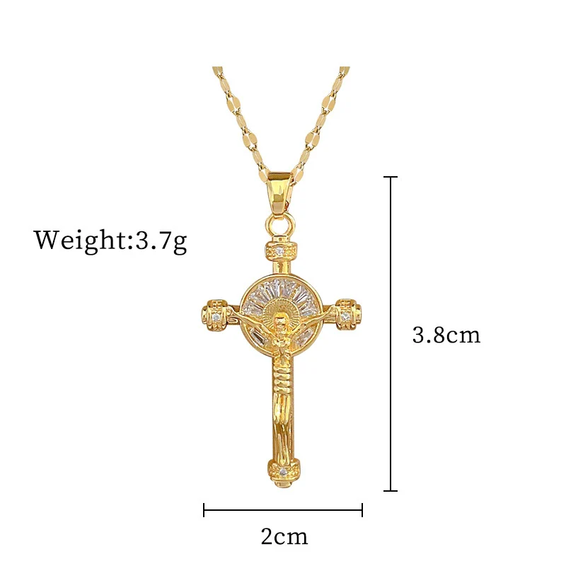Wholesale Unisex Geometric Stainless Steel And Copper Diamond Necklace With Cross Pendant - Image 6