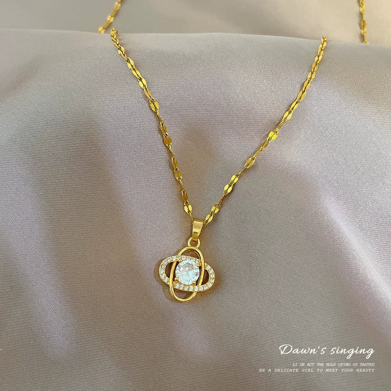 Wholesale Unisex Geometric Stainless Steel And Copper Diamond Necklace With Titanium Steel Chain - Image 2