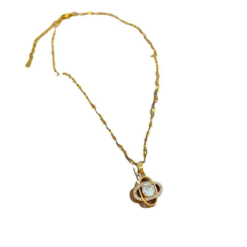Wholesale Unisex Geometric Stainless Steel And Copper Diamond Necklace With Titanium Steel Chain - Image 4