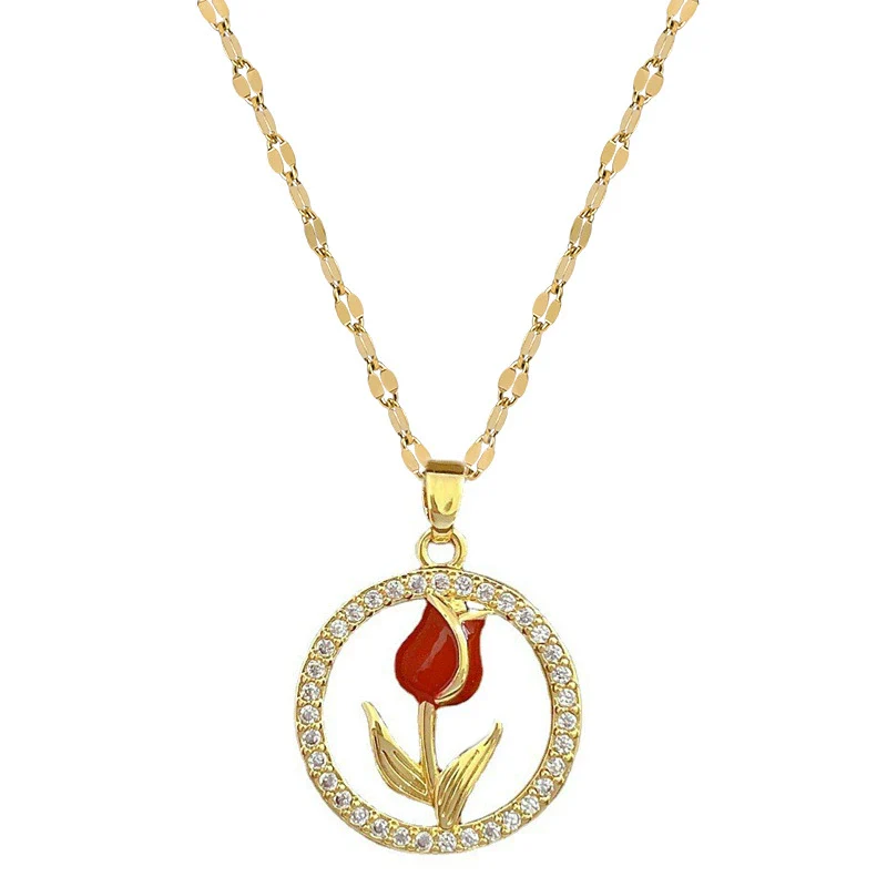 Wholesale Unisex Geometric Stainless Steel And Copper Ring Rose Necklace With Picture Paragraph Chain - Image 5