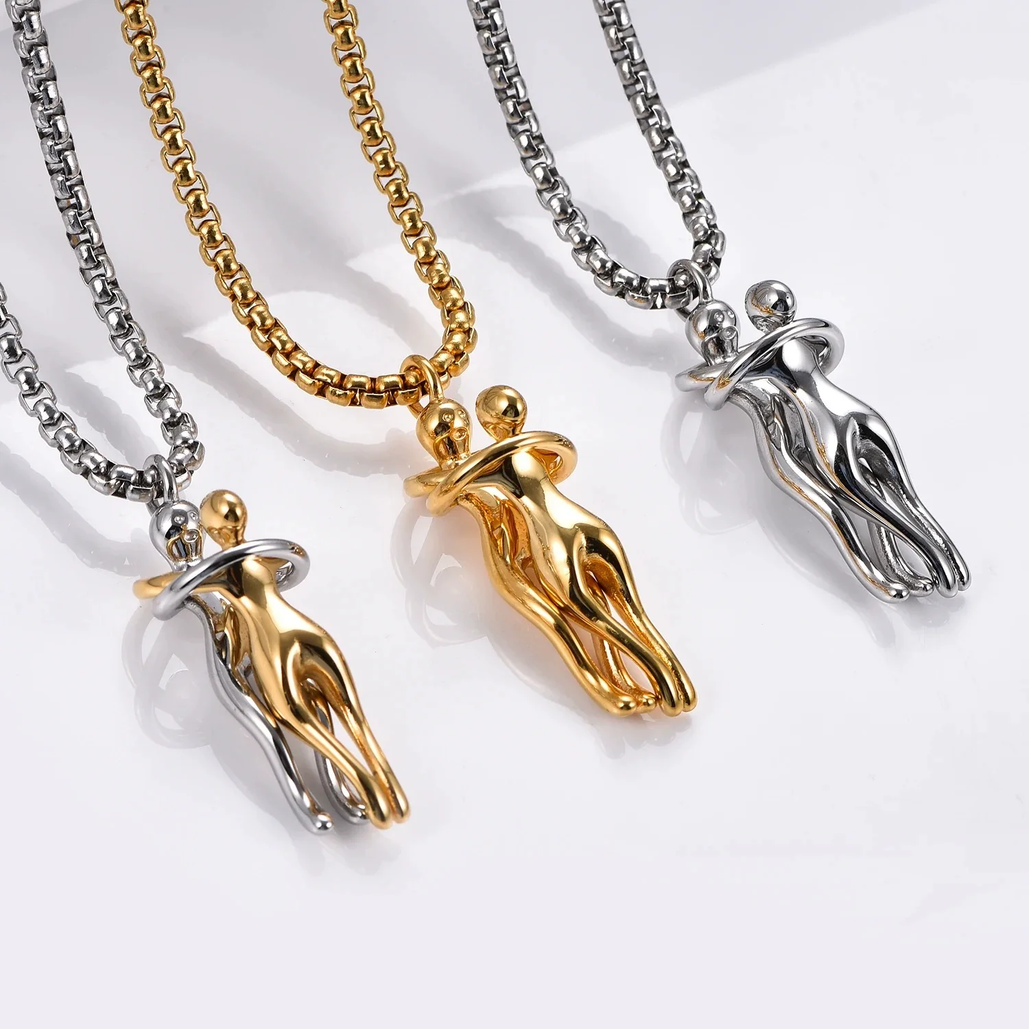 Wholesale Unisex Geometric Stainless Steel And Titanium Steel Pendant Necklace With Pearl Chain Polish Design - Image 2