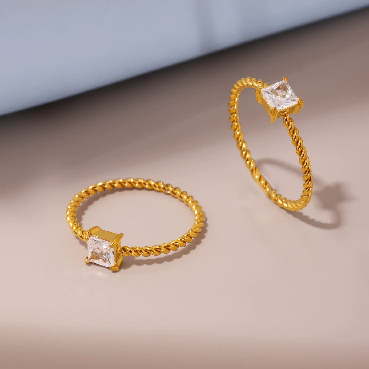 Wholesale Unisex Geometric Stainless Steel And Zircon Inlaid Finger Ring With Pvd Vacuum Gold Plating - Image 4