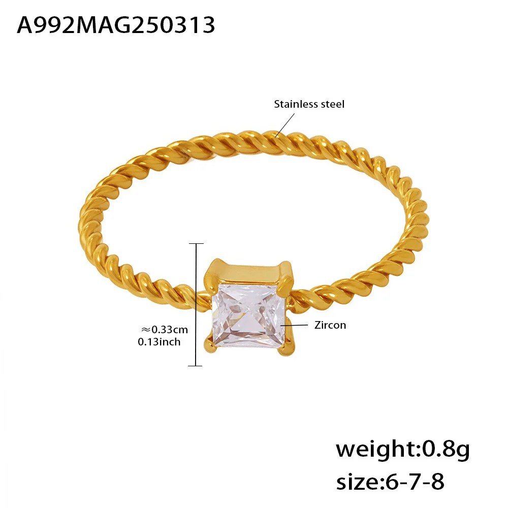 Wholesale Unisex Geometric Stainless Steel And Zircon Inlaid Finger Ring With Pvd Vacuum Gold Plating - Image 6