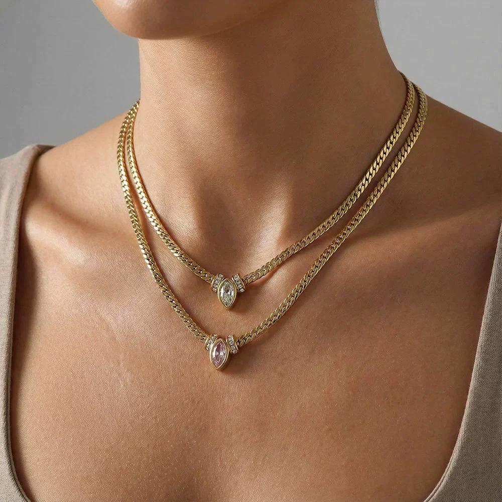 Wholesale Unisex Geometric Stainless Steel Titanium Steel Diamondencrusted Eye Necklace With Electroplating - Image 2