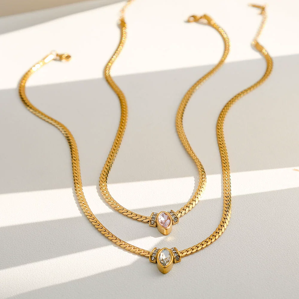 Wholesale Unisex Geometric Stainless Steel Titanium Steel Diamondencrusted Eye Necklace With Electroplating - Image 5