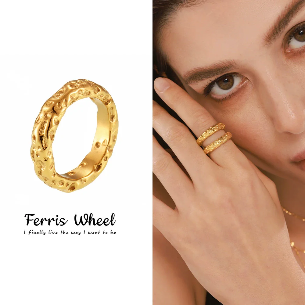 Wholesale Unisex Geometric Titanium Steel 18K Gold Plated Ferris Wheel Ring In Light Luxury Style