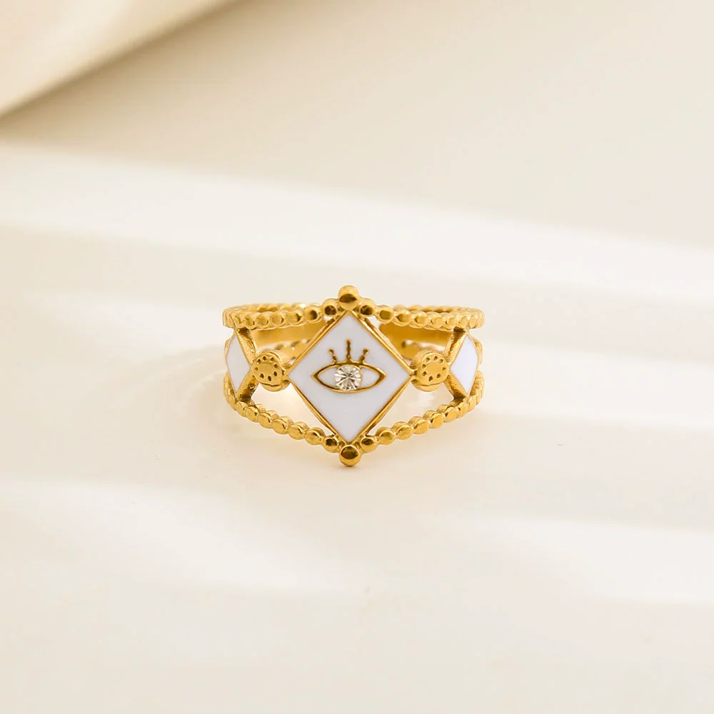 Wholesale Unisex Geometric Titanium Steel And Stainless Steel Enamel Electroplated Retro Opening Ring - Image 8