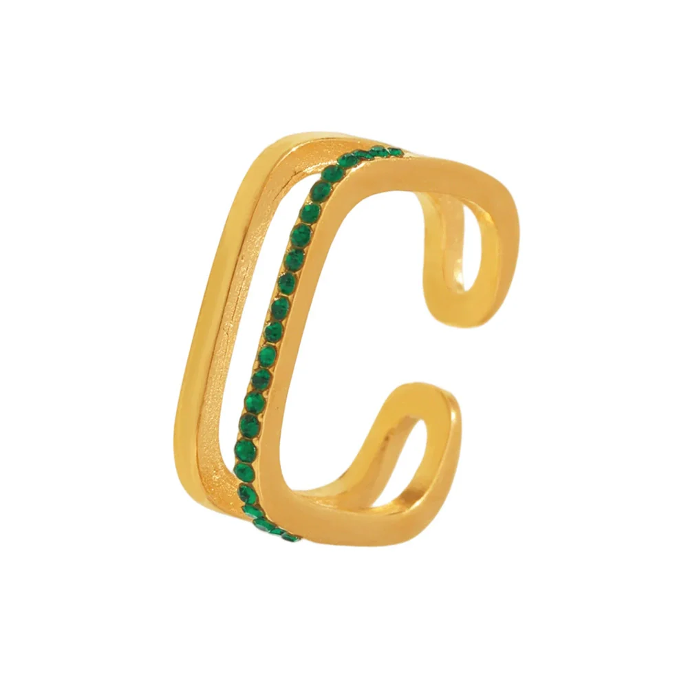 Wholesale Unisex Geometric Titanium Steel And Zircon Goldplated Doublelayer Opening Ring Hand Jewelry - Image 5
