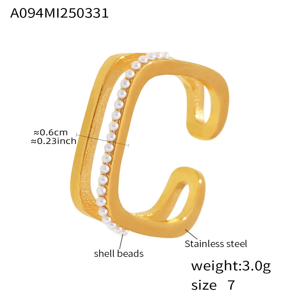 Wholesale Unisex Geometric Titanium Steel And Zircon Goldplated Doublelayer Opening Ring Hand Jewelry - Image 7