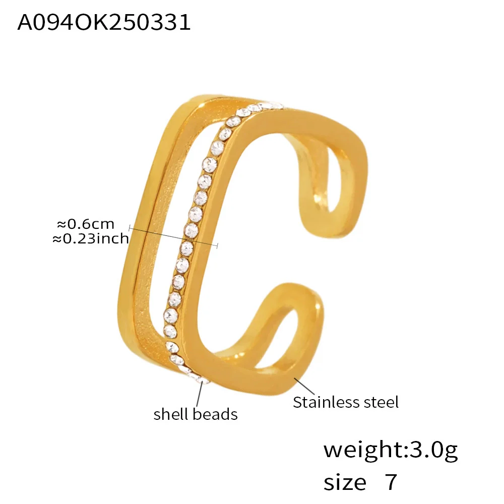 Wholesale Unisex Geometric Titanium Steel And Zircon Goldplated Doublelayer Opening Ring Hand Jewelry - Image 8
