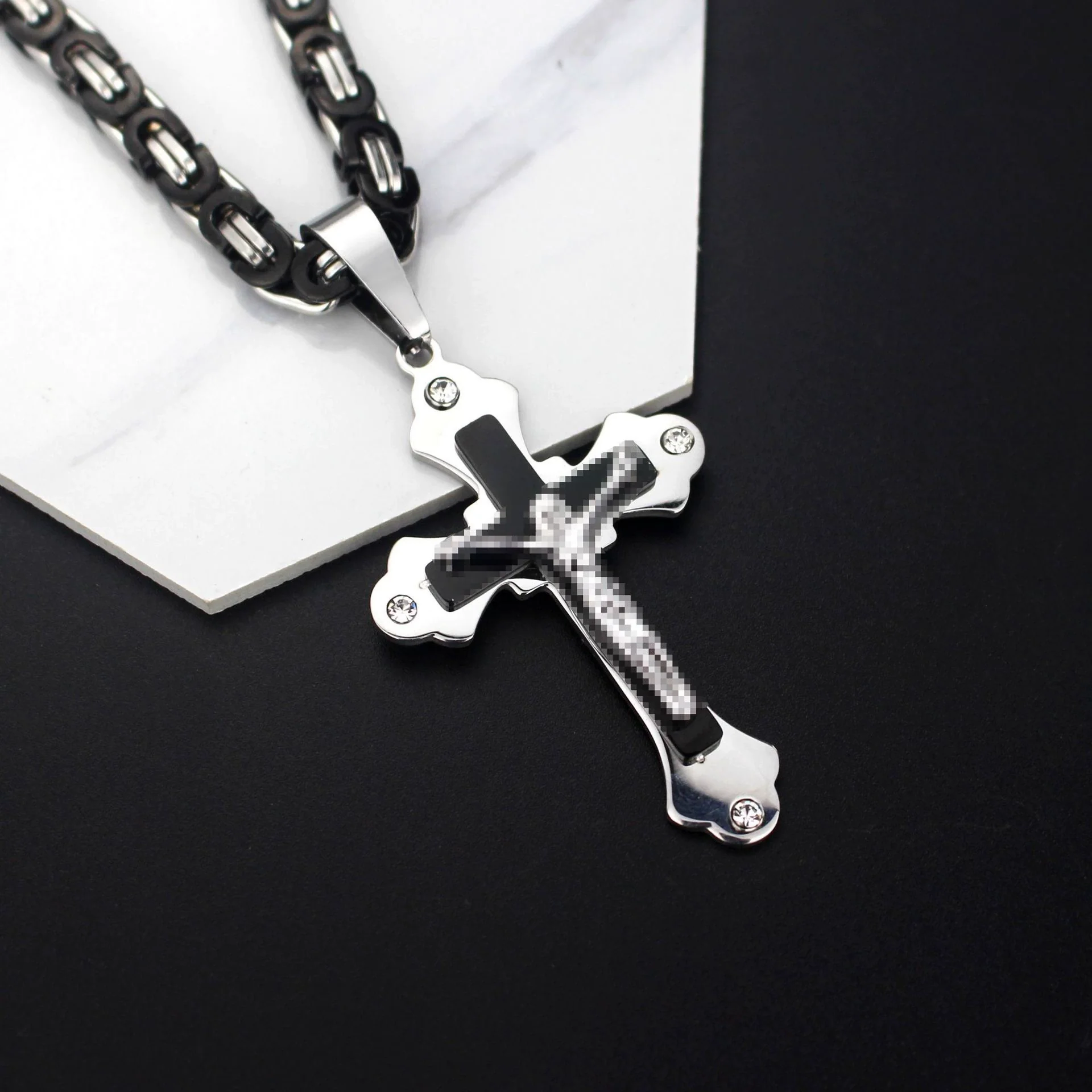 Wholesale Unisex Geometric Titanium Steel Cross Pendant Necklace With Cuban Chain And Polish Finish - Image 3