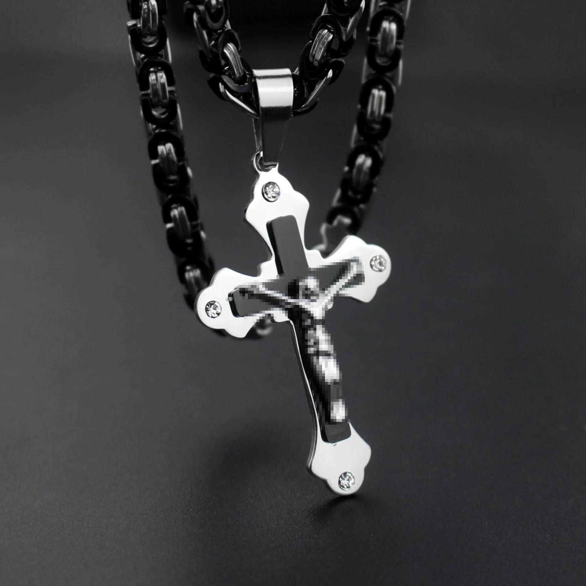 Wholesale Unisex Geometric Titanium Steel Cross Pendant Necklace With Cuban Chain And Polish Finish - Image 8
