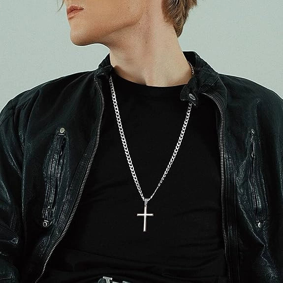 Wholesale Unisex Geometric Titanium Steel Cross Pendant Necklace With Polish Finish And Cuban Chain - Image 3