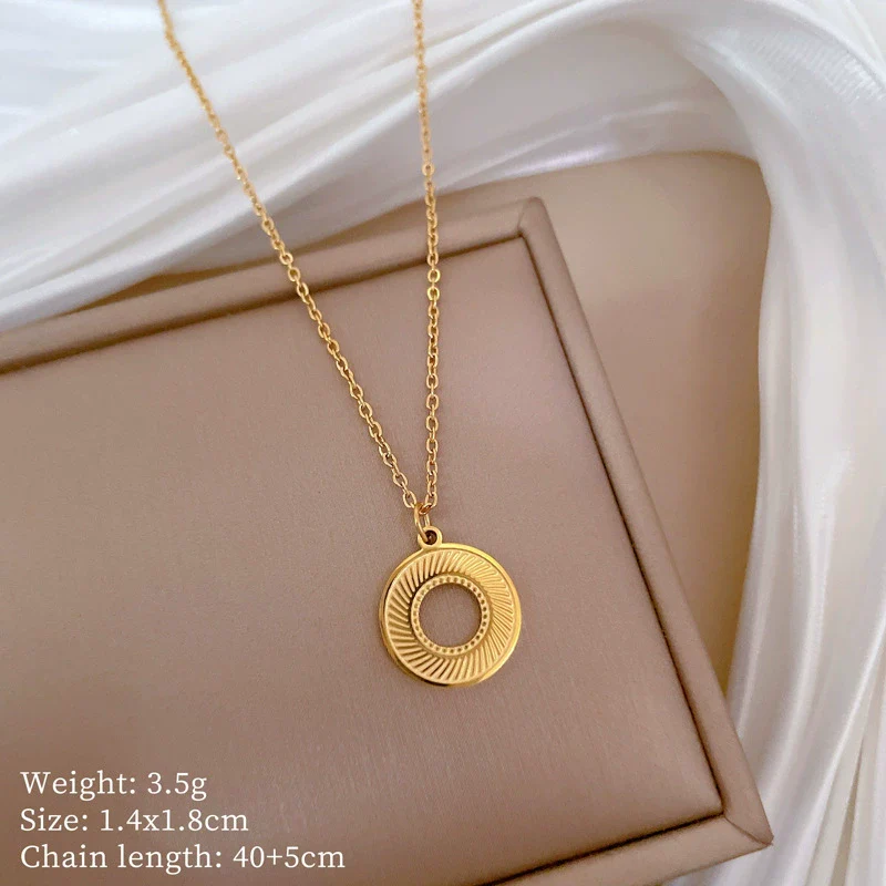 Wholesale Unisex Geometric Titanium Steel Electroplated Rotating Ring Necklace - Image 6
