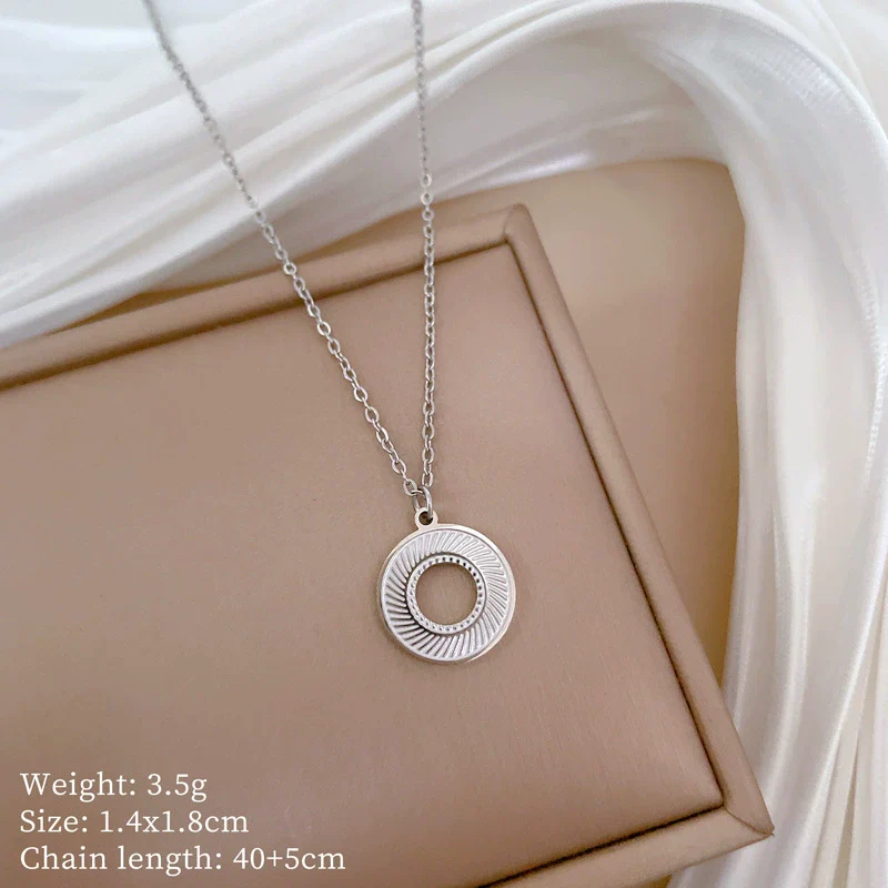 Wholesale Unisex Geometric Titanium Steel Electroplated Rotating Ring Necklace - Image 7