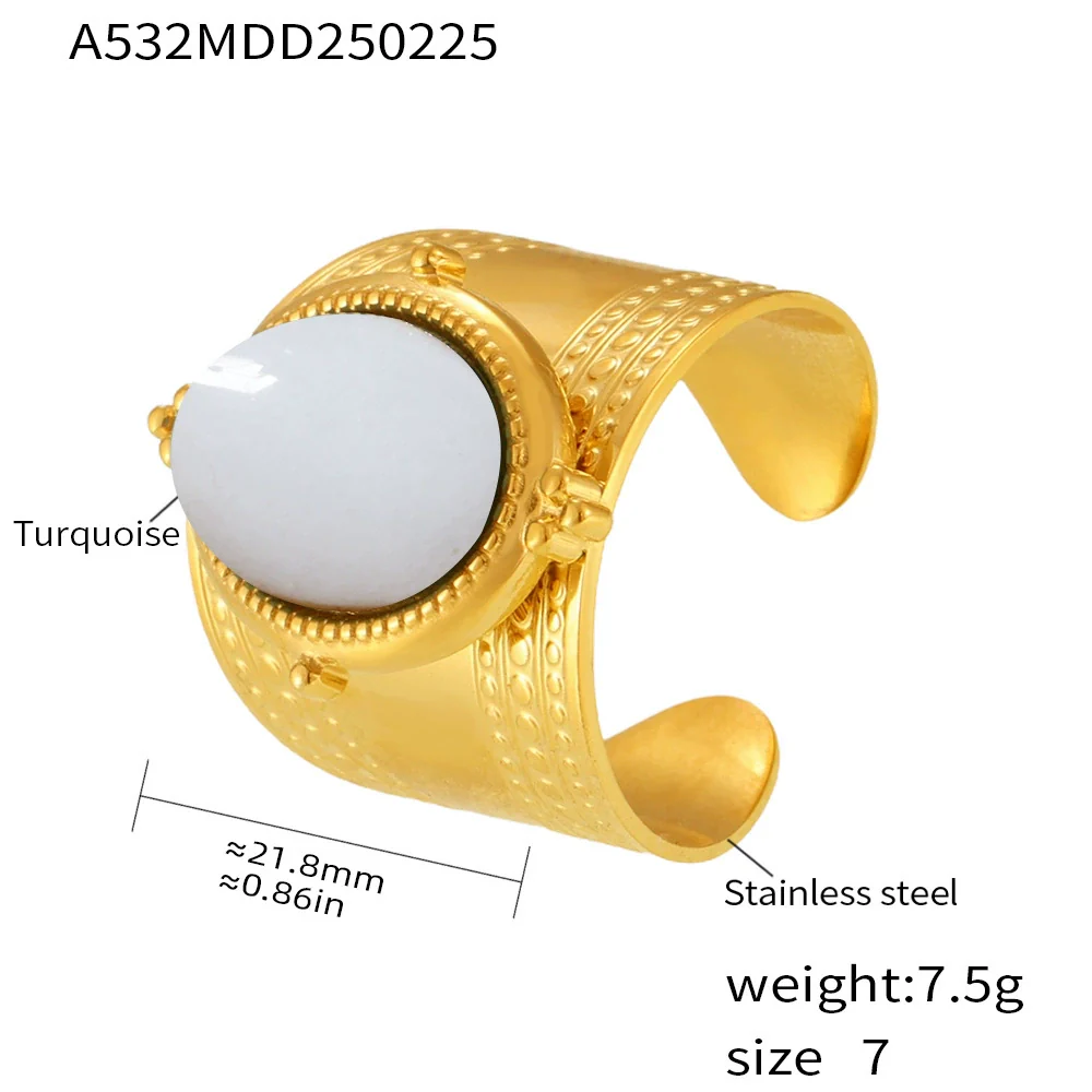 Wholesale Unisex Geometric Turquoise Stainless Steel Gold Plated Ferris Wheel Open Ring Niche Vintage Jewelry - Image 6