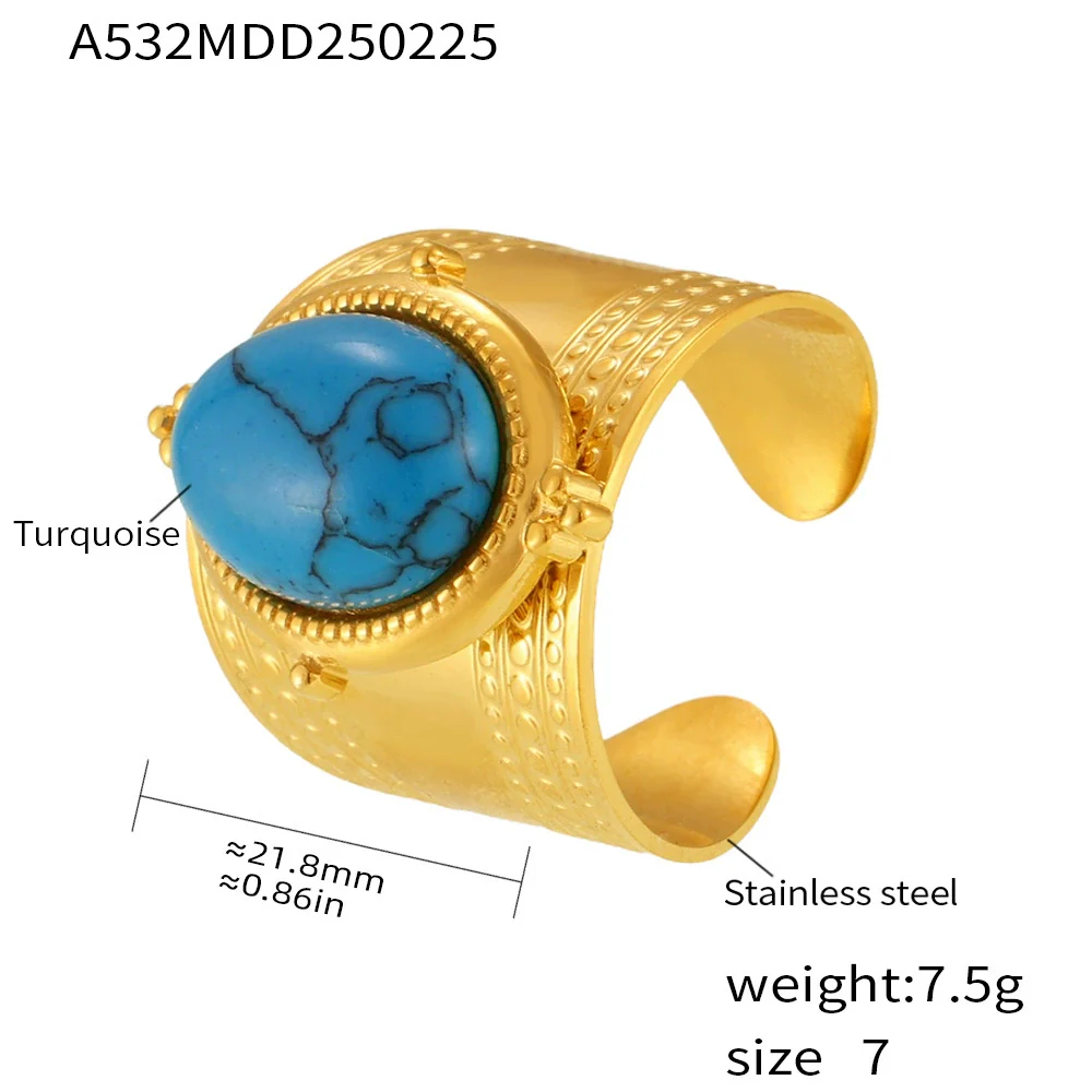 Wholesale Unisex Geometric Turquoise Stainless Steel Gold Plated Ferris Wheel Open Ring Niche Vintage Jewelry - Image 7