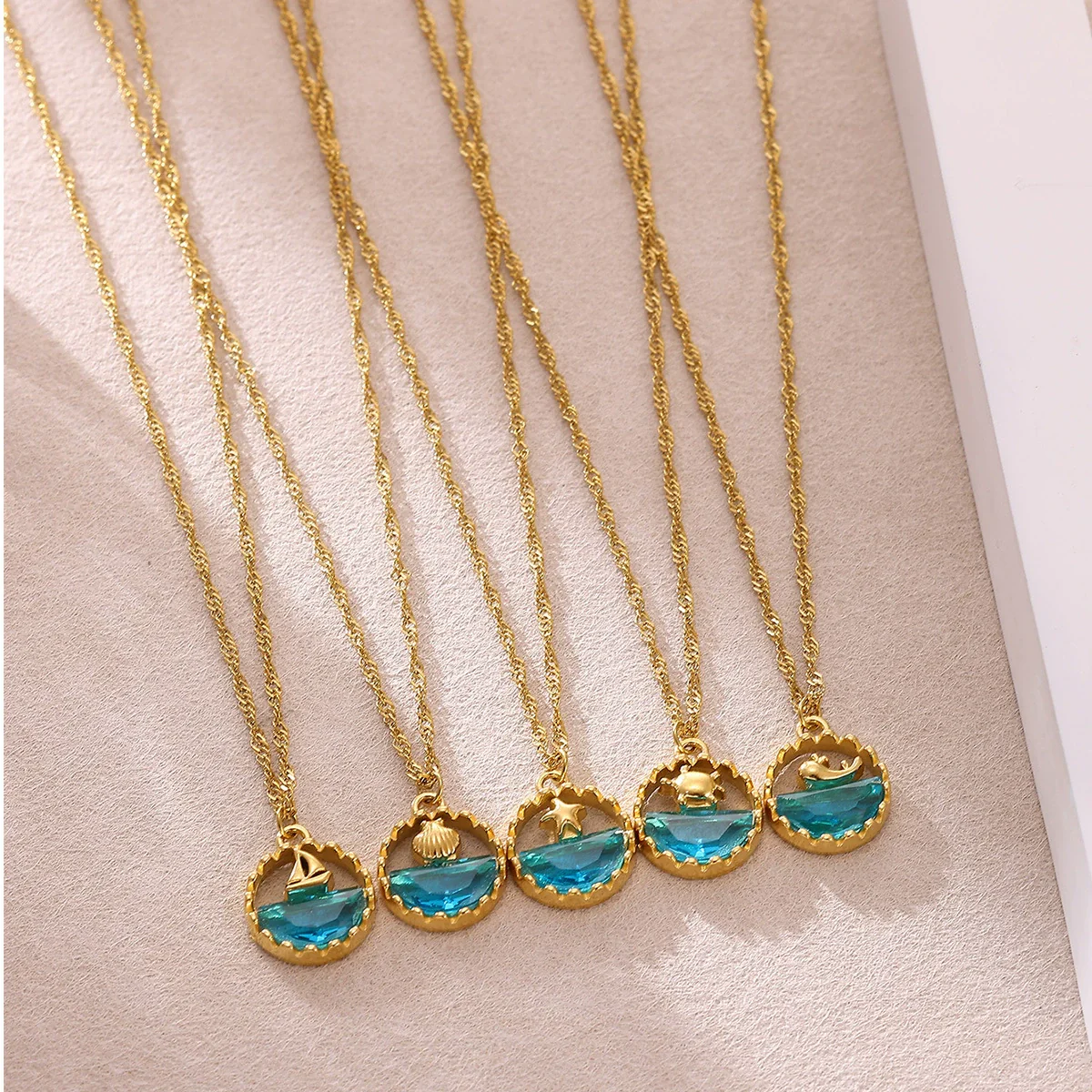 Wholesale Unisex Gold Electroplated Stainless Steel Dolphin Sunflower Cross Chain Retro Clavicle Necklace