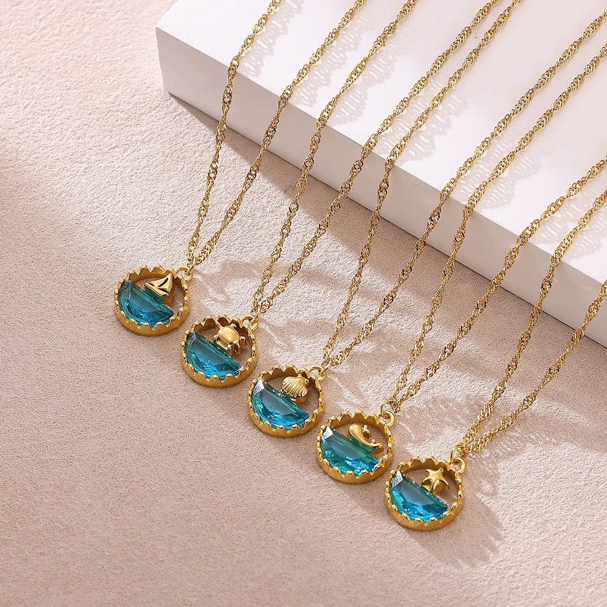 Wholesale Unisex Gold Electroplated Stainless Steel Dolphin Sunflower Cross Chain Retro Clavicle Necklace - Image 2