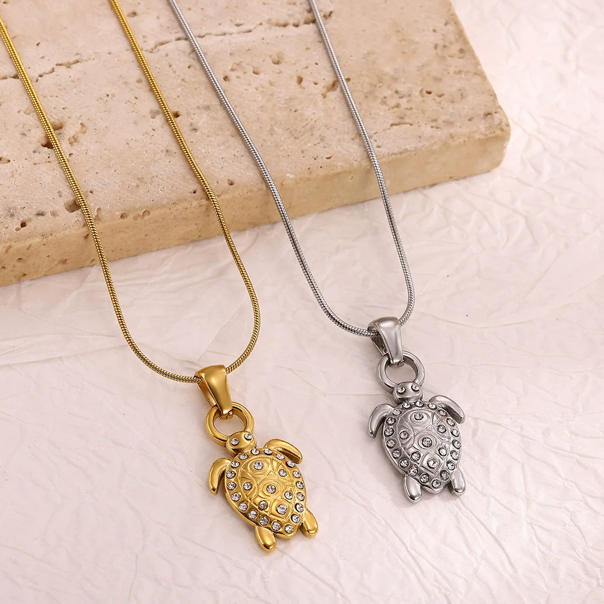 Wholesale Unisex Gold Plated Stainless Steel Rope Chain Necklace With Diamond Turtle Pendant Marine Series High End Jewelry - Image 2